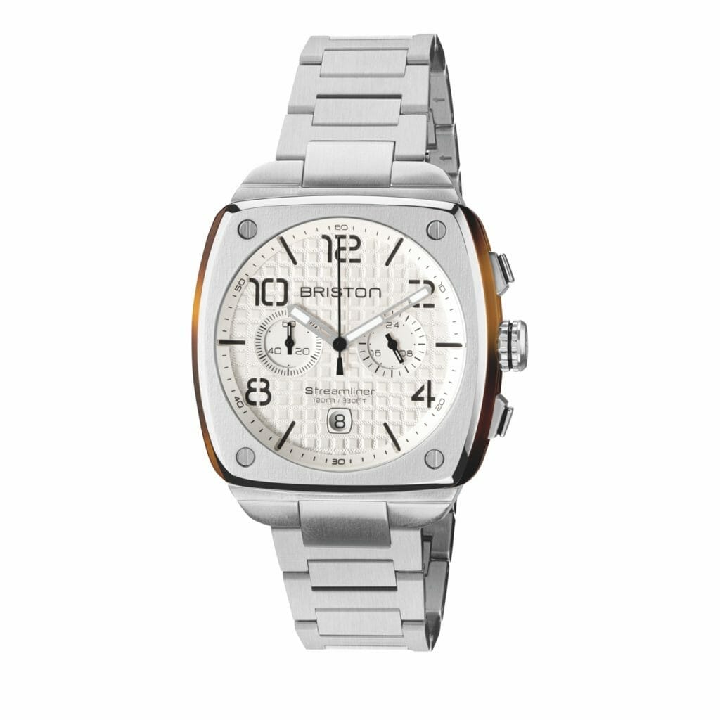 Streamliner Urban bracelet en acier et acétate écaille / Cadran gaufré de couleur blanc. 