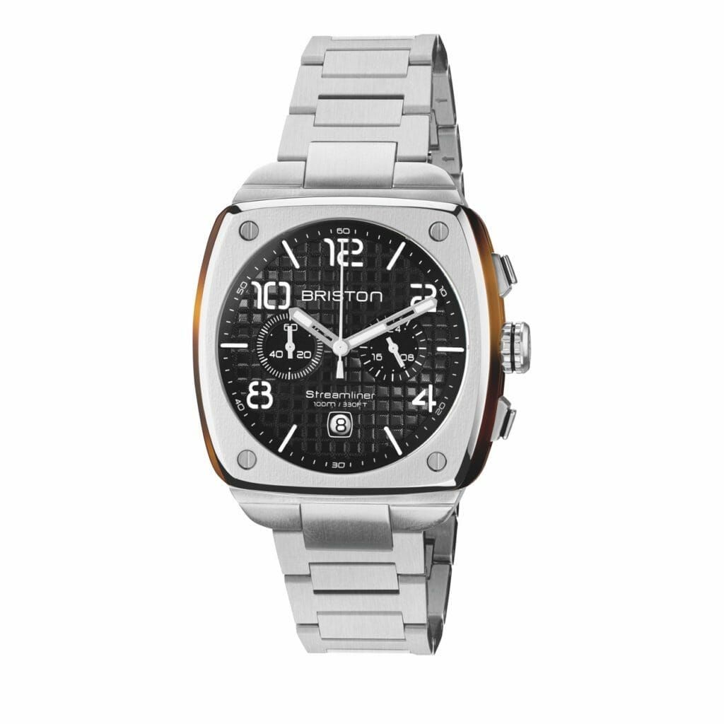 Streamliner Urban bracelet en acier et acétate écaille / Cadran gaufré de couleur noir. 