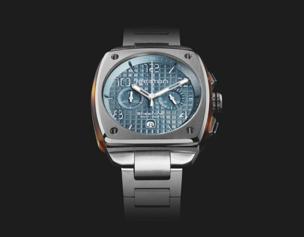 Streamliner Urban bracelet en acier et acétate écaille / Cadran gaufré de couleur bleu glacier. 